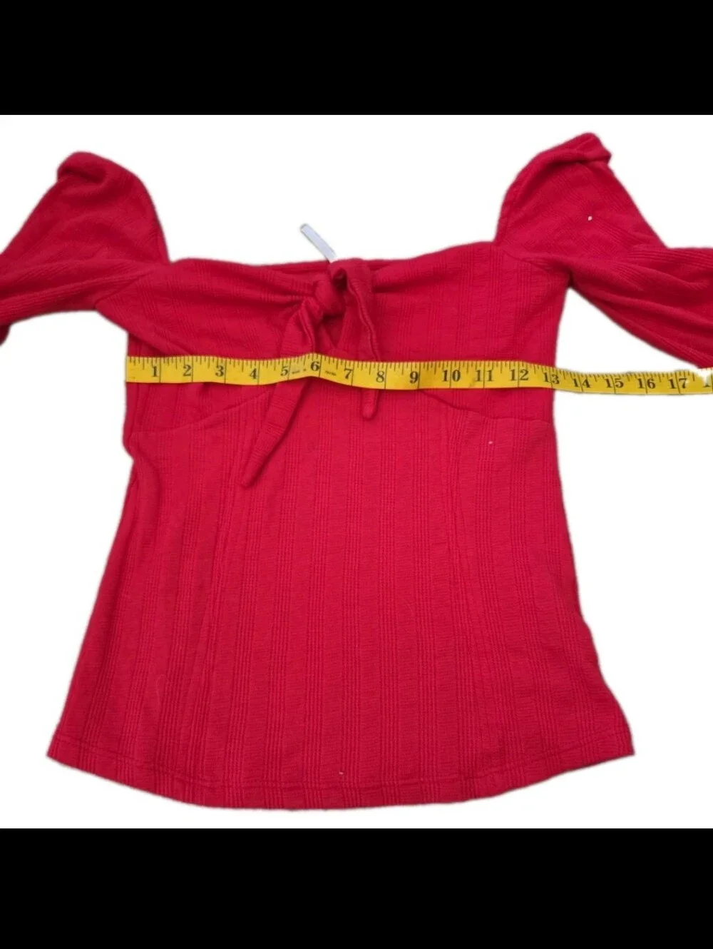 Free People Womens Red It's A Date Ribbed Tie Front Puff Sleeve Top S